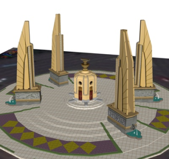 新中式广场外观su模型