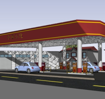 现代加油站su模型