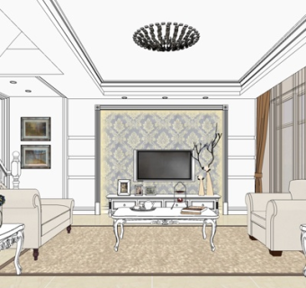 简欧客厅su模型