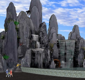 自然风瀑布景观su模型