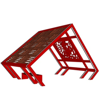 中式廊架凉亭su模型