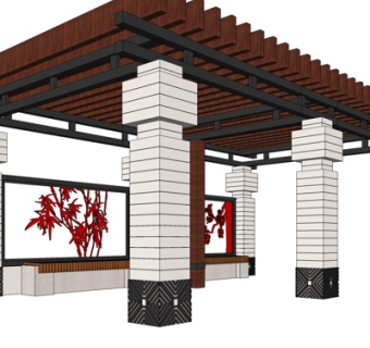 中式廊架凉亭su模型