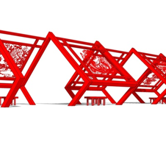 中式廊架凉亭su模型