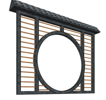 中式月亮门景观墙su模型