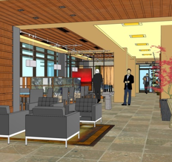 新中式售楼处洽谈区su模型