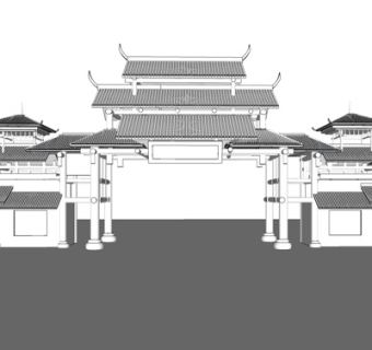 中式牌坊su模型
