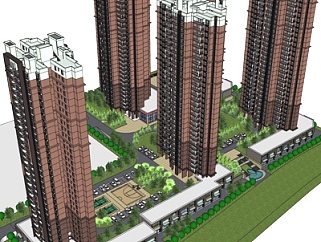 中式<em>高层</em>住宅规划su模型