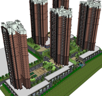 中式高层住宅规划su模型