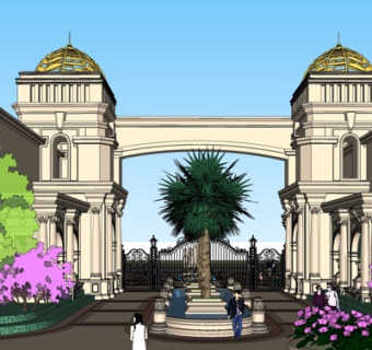 欧式小区入口su模型