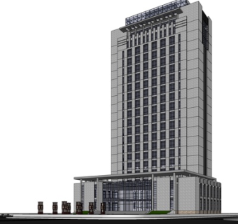 现代酒店外观su模型