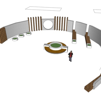 现代树池景观墙su模型