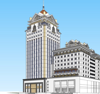 新古典酒店外观su模型