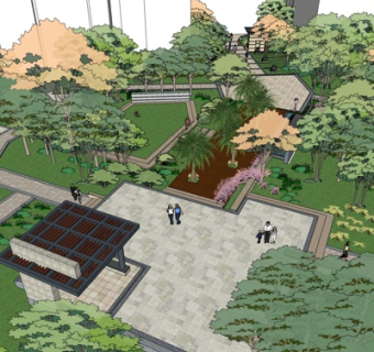 中式园林景观su模型