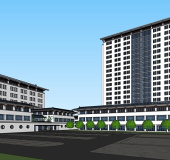 中式高层住宅su模型