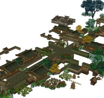 中式古建民房su模型