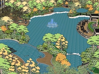 现代公园水池景观su模型