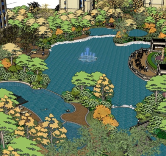 现代公园水池景观su模型