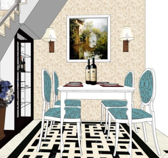 简欧实木餐桌椅su模型