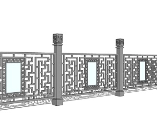 中式实木护栏su模型