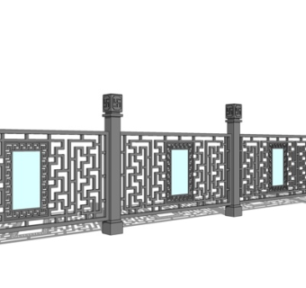 中式实木护栏su模型
