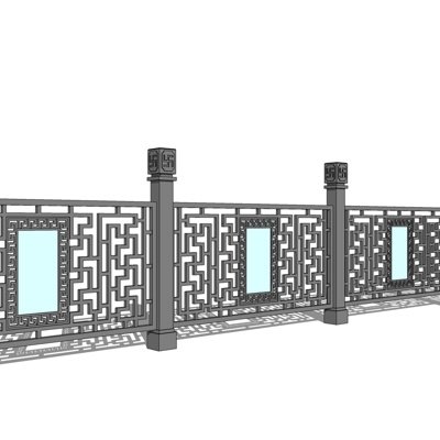 中式实木护栏su模型