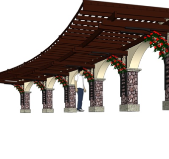 新中式廊架su模型