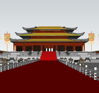 中式殿宇su模型
