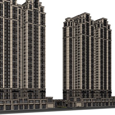 新古典高层公寓楼su模型