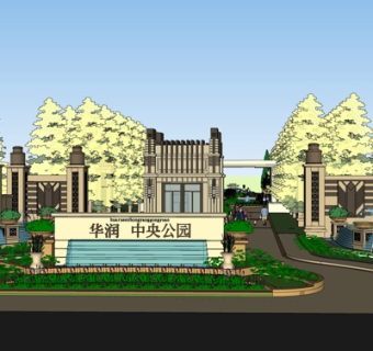 新古典小区大门su模型