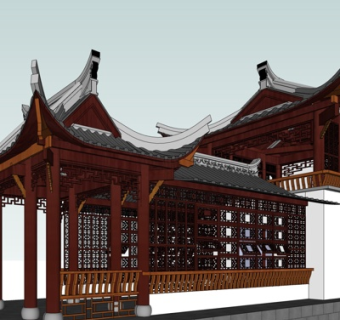 中式凉亭su模型
