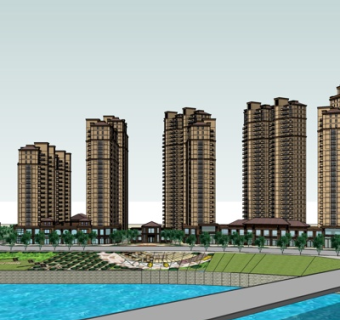 新古典高层公寓楼su模型