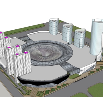 现代办公楼规划su模型