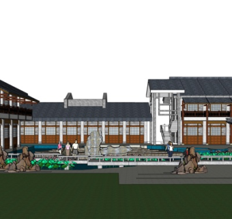 中式院子景观小品su模型