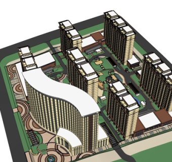 现代公寓楼规划su模型