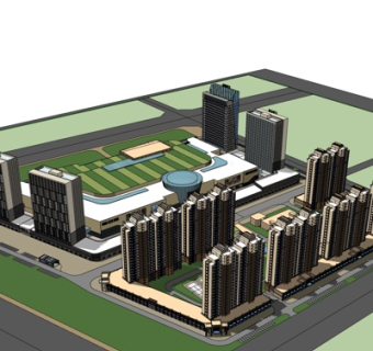 现代公寓楼规划su模型