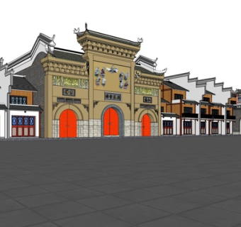 中式牌坊大门su模型
