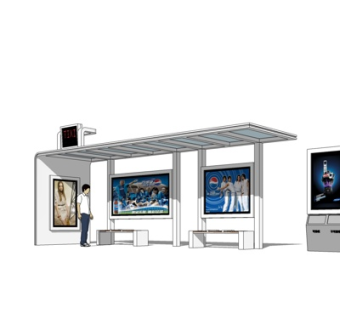 现代公交站su模型