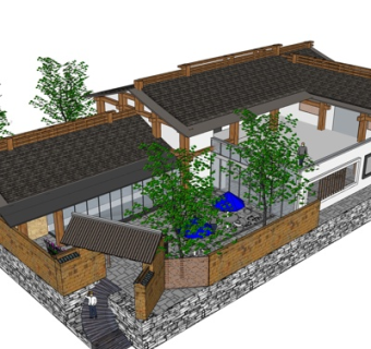 新中式院子su模型