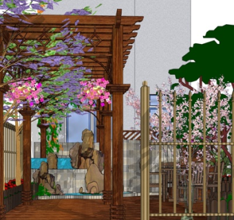 中式廊架su模型