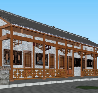 新中式沿街商业建筑su模型