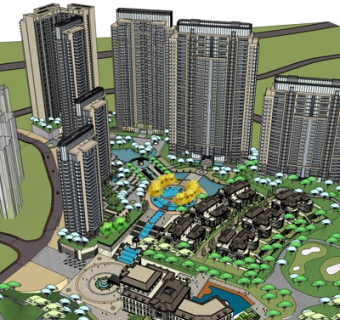 现代小区规划su模型