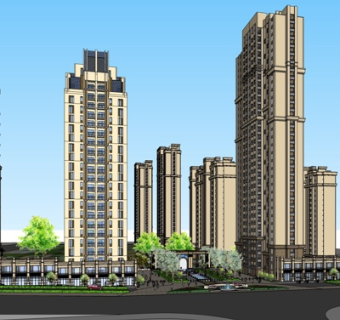 现代高层公寓楼su模型