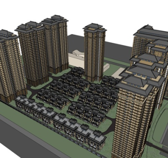 欧式高层公寓楼规划su模型