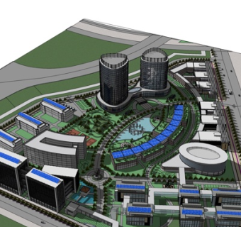 现代办公楼规划su模型