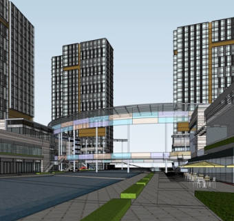 现代沿街商业建筑su模型