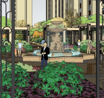 欧式公园喷泉小品su模型