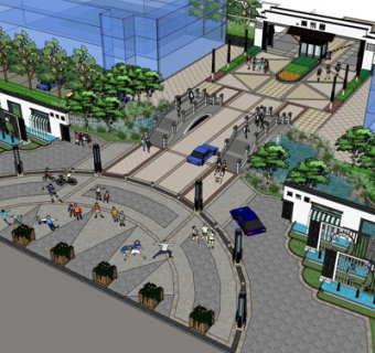 新中式公园景观规划su模型