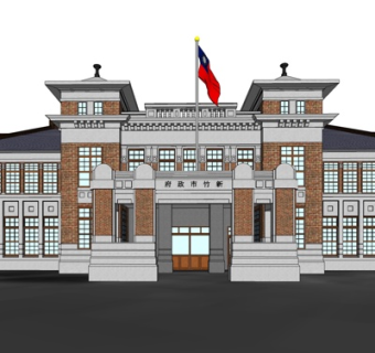 新中式办公楼外观su模型