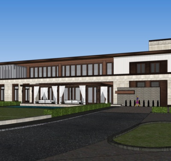 新中式会所外观su模型