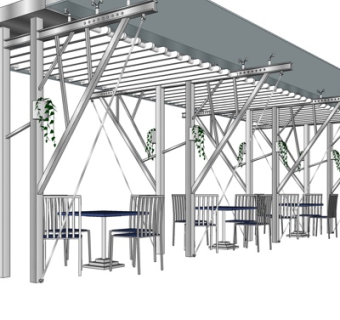 现代廊架凉亭su模型